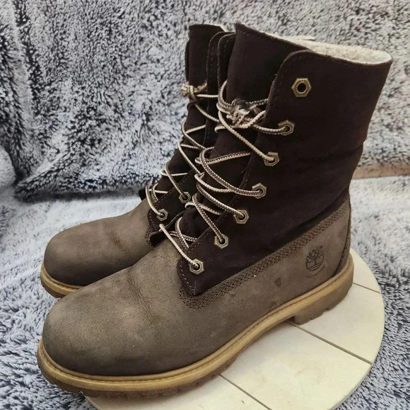Timberland Jayne Waterproof Teddy Fleece Fold Down Nubuck Boots Women’s Size 8.5 - Picture 4 of 9